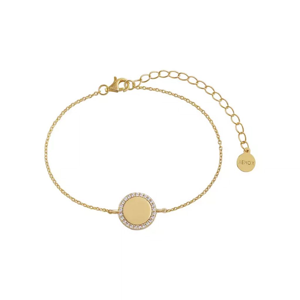 Xenox Damen 925 Sterling Silber Armband mit Anhänger 18K vergoldet und Zirkonia in goldfarben - XS6091G