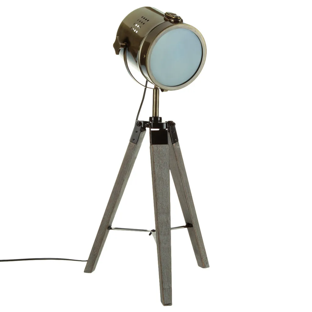 Lampe de table Ebor 68cm style vintage en fer et bois naturel massif