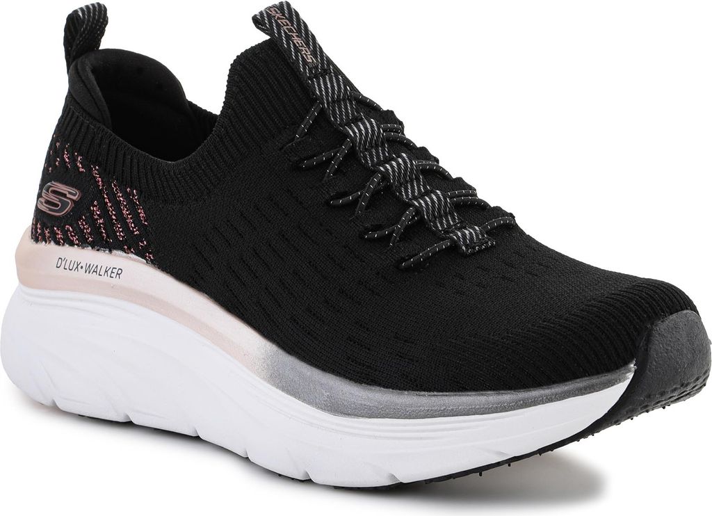 A studio shot of a black Skechers sneaker.