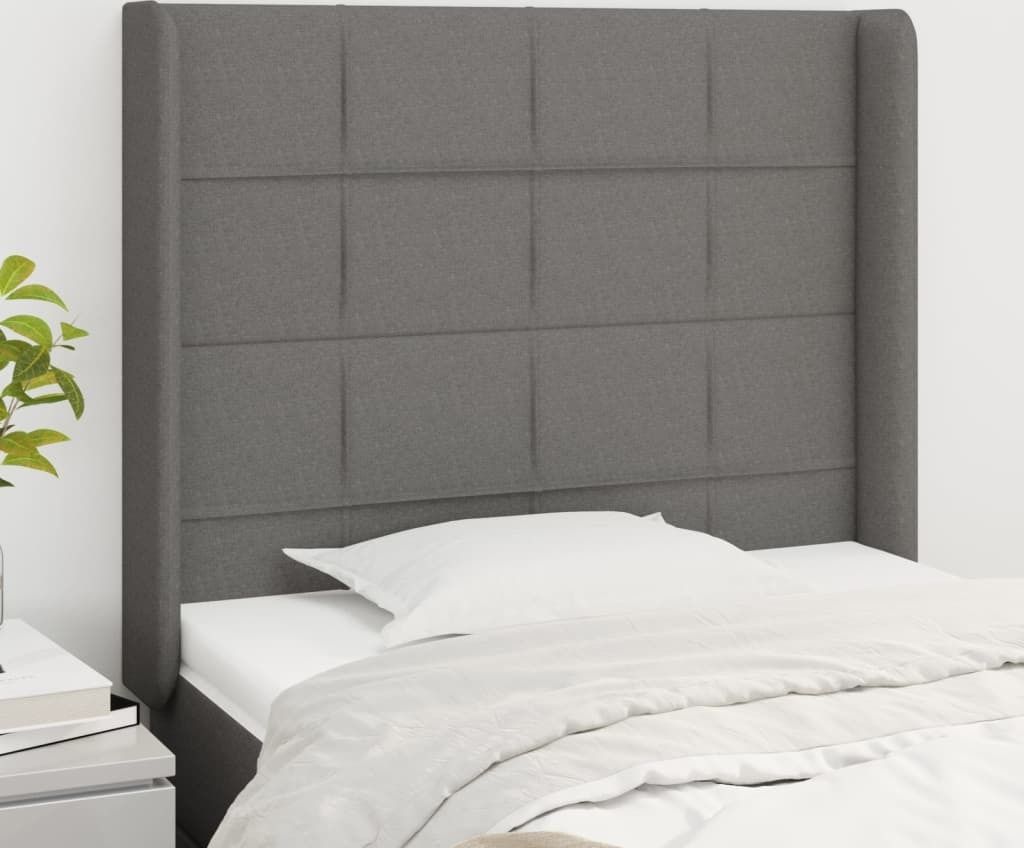 The Living Store Kopfteil mit Ohren Dunkelgrau 83x16x118/128 cm Stoff