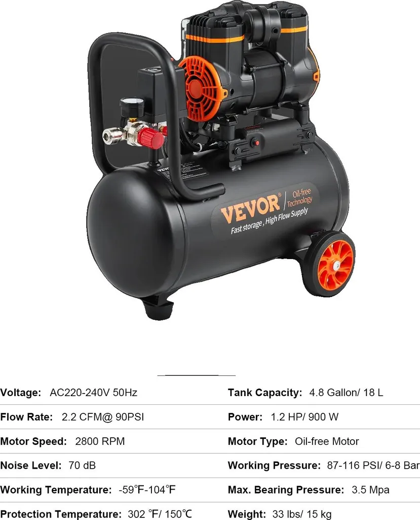 Compresseur pneumatique portable 18 litres 900W ultra silencieux