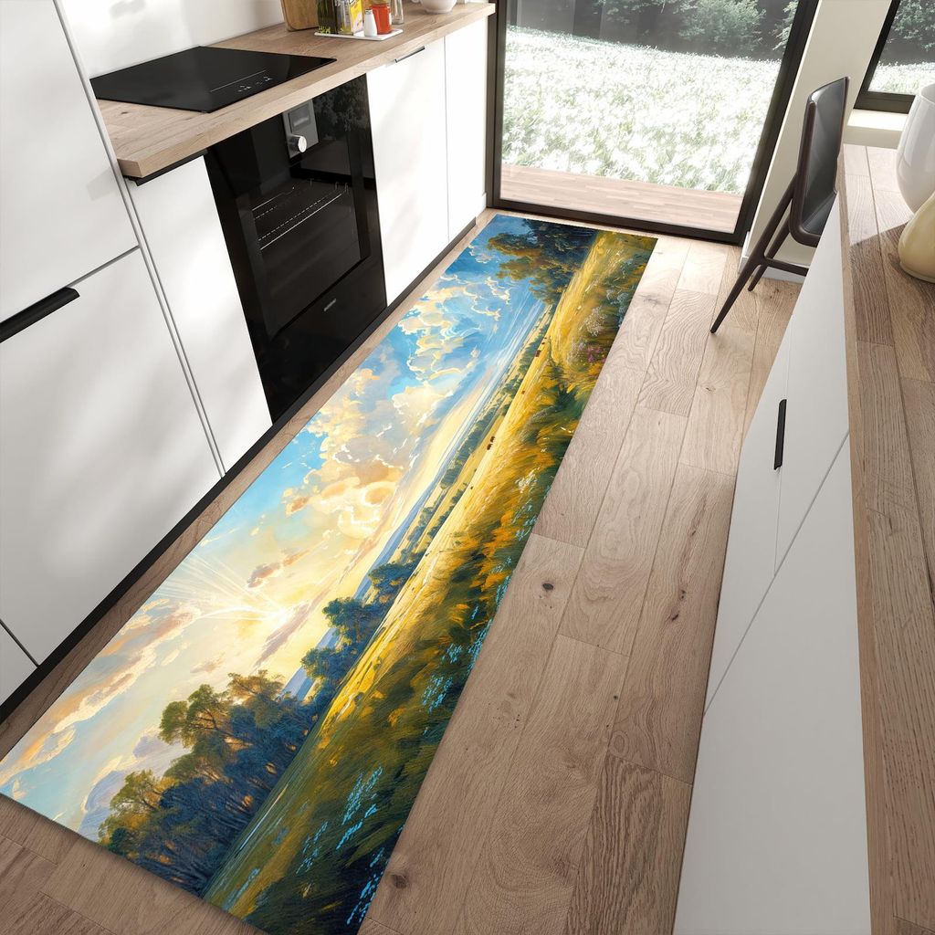 Küchenteppich 80x300cm rutschfest & abwischbar PVC Läufer - Landschaft mit Wolken