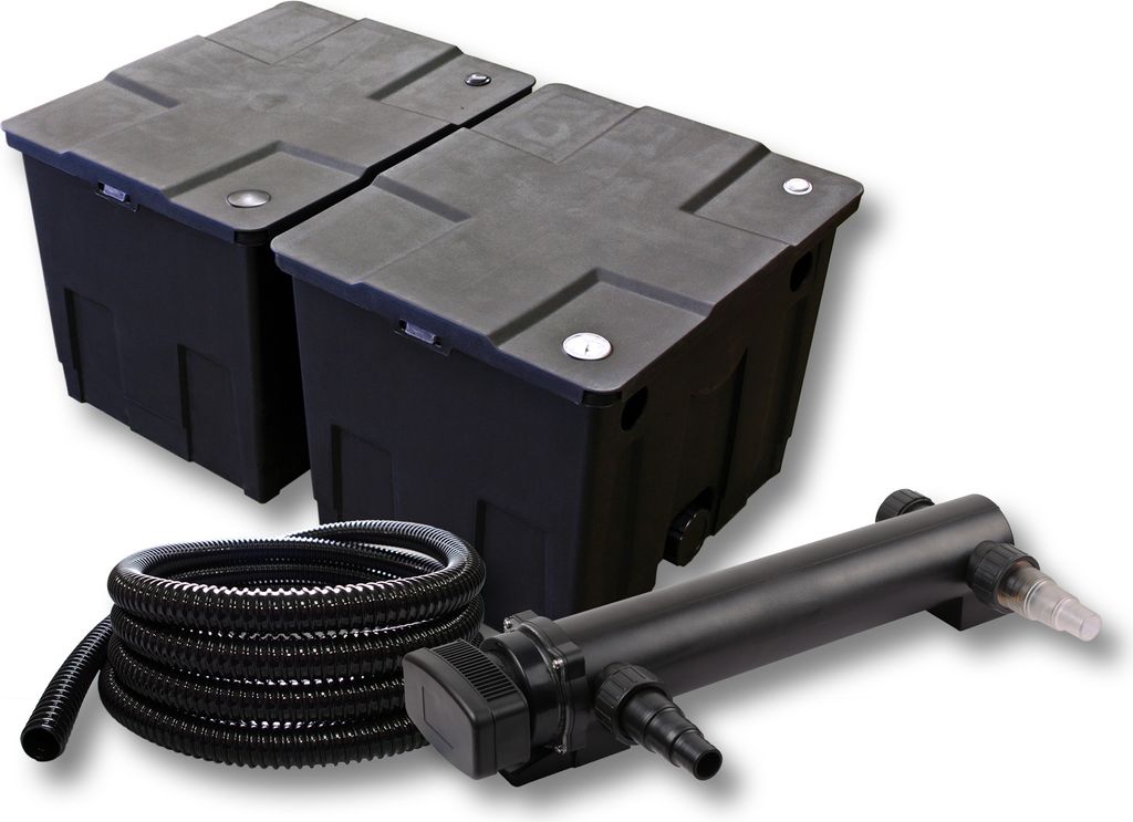 SunSun Komplettset: CBF-350B Teichfilter bis 60000 L Teichfilteranlage als Durchlauffilter, CUV-336 Teichklärer UVC Klärer mit 36W, 5m Teichschla...