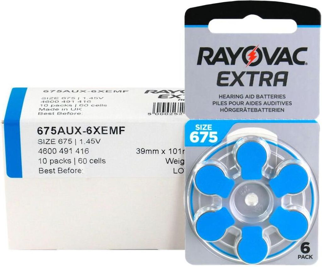 300 x baterie do aparatów słuchowych Rayovac Extra 675 Zdjęcie produktu 