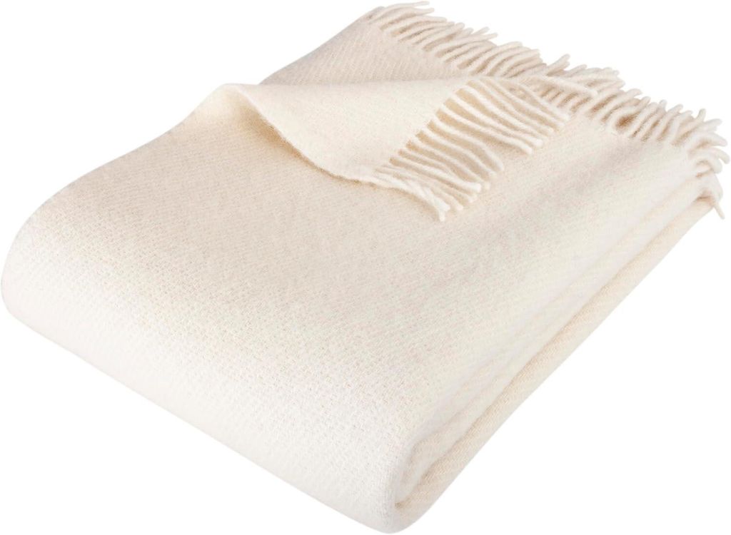Wolldecke im Scandi-Stil aus 100 % reiner Schurwolle – Woolmark-, weich & nachhaltig 130x 200 cm, natur