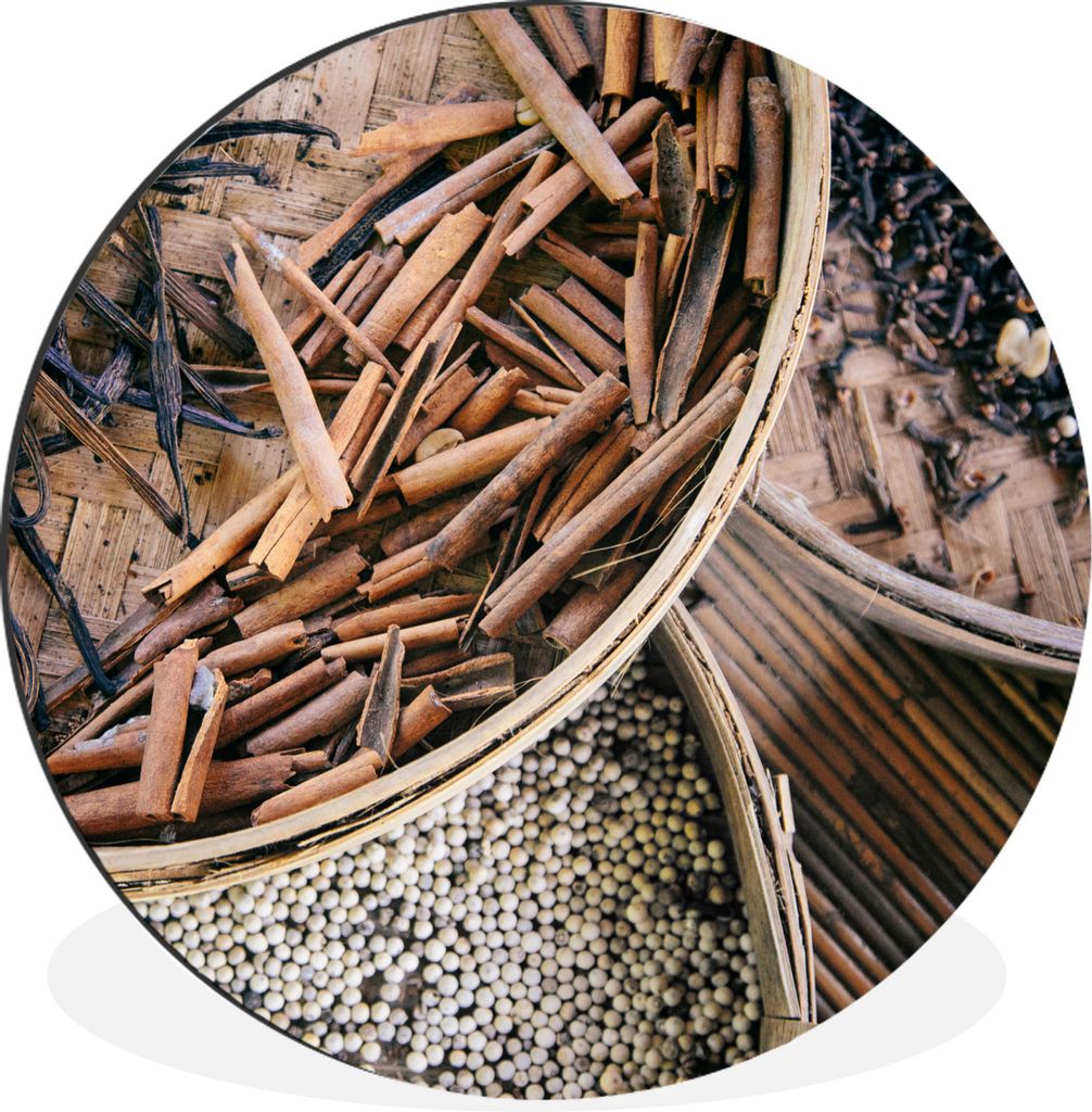 MuchoWow Aluminium Wandkreis Kräuter auf der Kaffeeplantage Ø 90 cm Wanddeko Modern Wohnzimmer - Mauerkreis - Wandbilder - Runde Bild - Bild au...