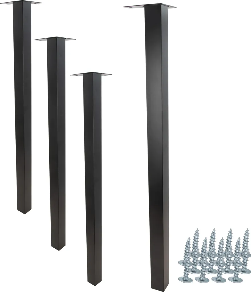 Set 4 Gambe Quadrate Nero Opaco 70cm per Tavoli e Scrivanie Design