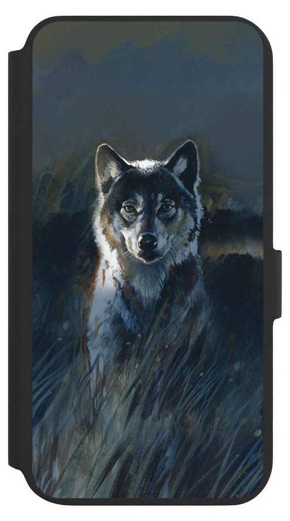 NIVOCASE Klapphülle für Samsung Galaxy S22+ Handyhülle aus Kunst Leder NIVOflip schwarz Malerei Natur Wolf