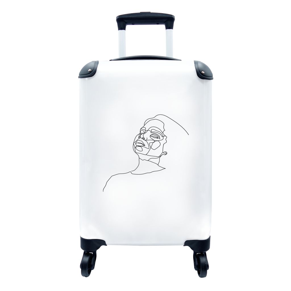 MuchoWow Koffer Handgepäck Trolley Rollkoffer Kleine Reisekoffer mit 4 Rollen - Frau - Schwarz - Weiß - Strichzeichnung - Cabin Size < 55x40x23...