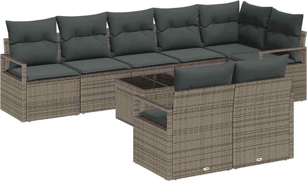 Sofa Set 9 pcs Grau Poly-Rattan