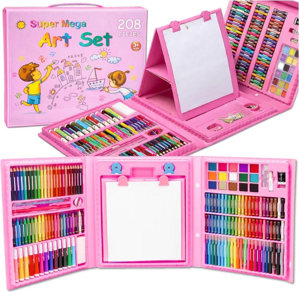 Set di colori e pennarelli per bambini, 208 pezzi, rosa Immagine del prodotto 