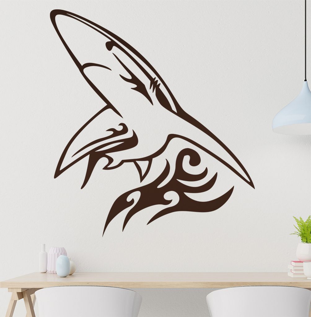 Tribal Hai Wandtattoo in 6 Größen - Wandaufkleber Wall Sticker - Dekoration, Küche, Wohnzimmer, Schlafzimmer, Badezimmer