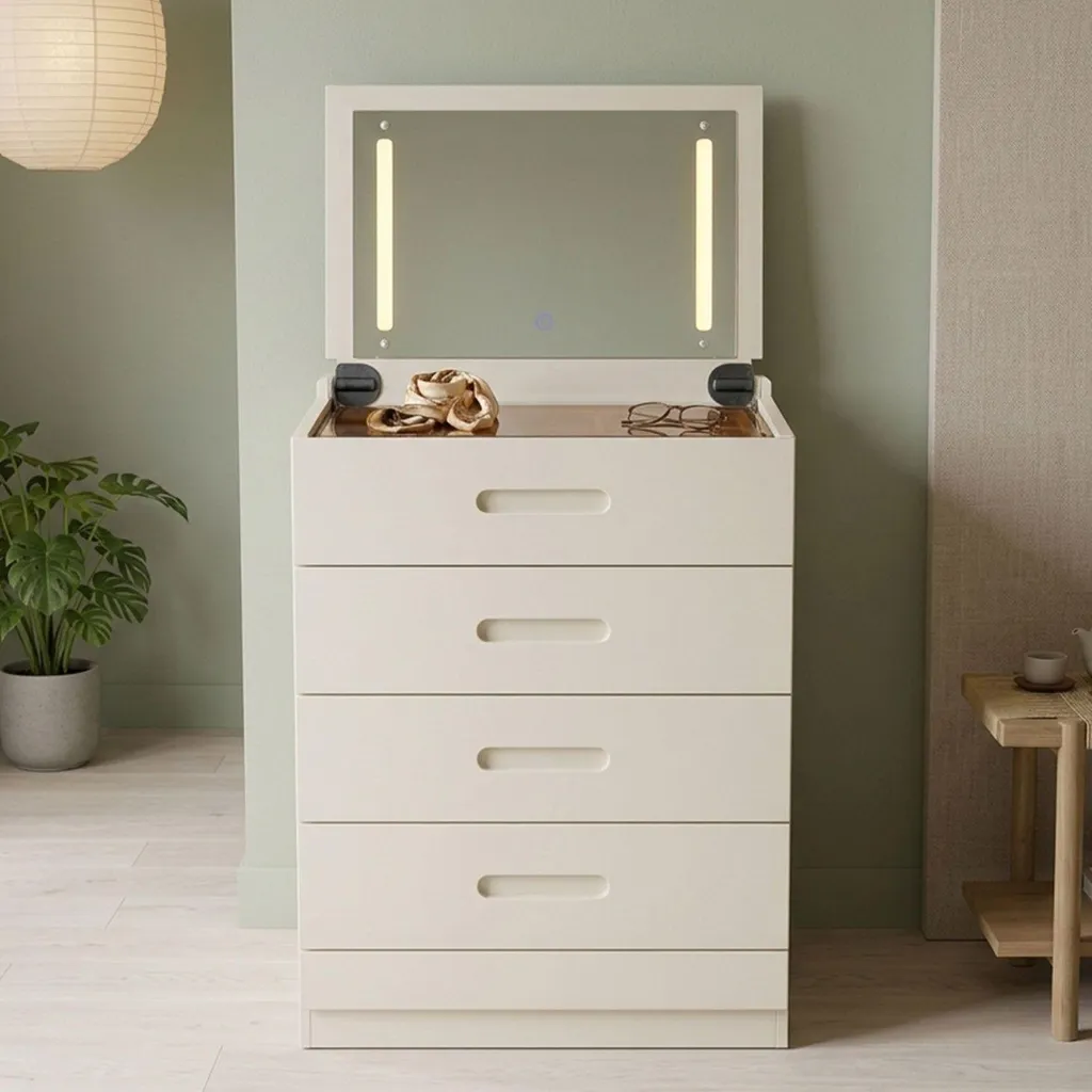 Coiffeuse Compacte 60cm Blanche Germina XL : Solution Petit Espace LED