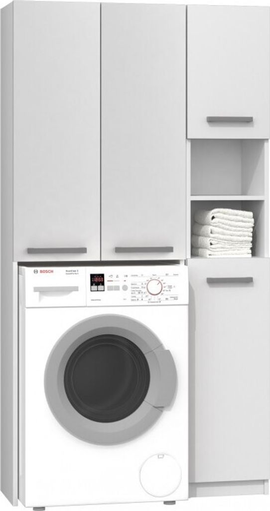 Waschmaschinenschrank Badschrank Badregal lange Tür Weiss Produktbild 