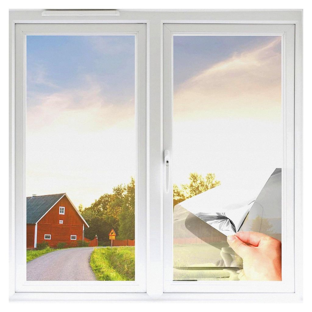 Fensterfolie von innen - Durchsichtig von außen, blickdicht, Sonnenschutzfolie mit UV-Schutz, reflektierende Spiegelfolie für Büros und Wohnunge...