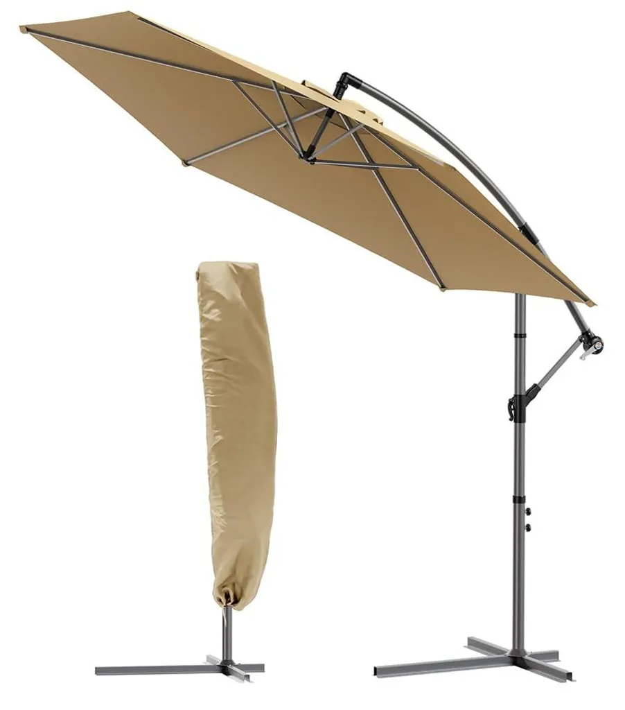 Parasol de marché robuste 3m anti-UV avec manivelle et pare-vent intégré
