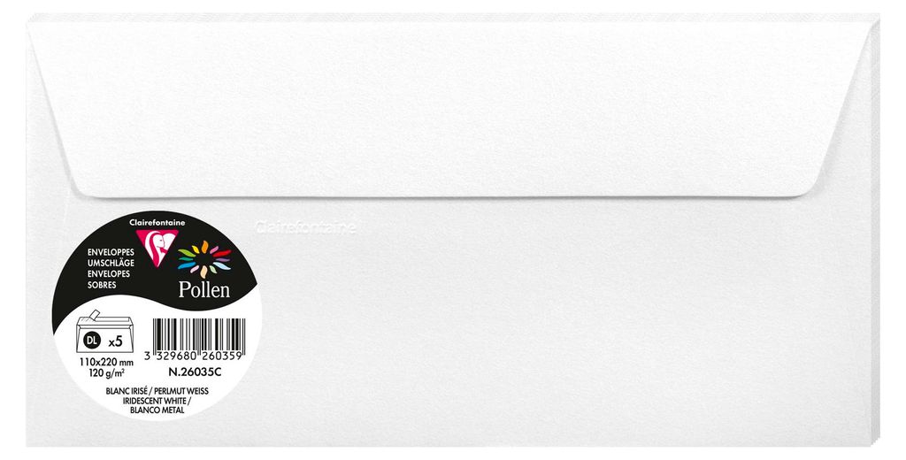 Clairefontaine 5 Umschläge Pollen 110x220 ws perlm