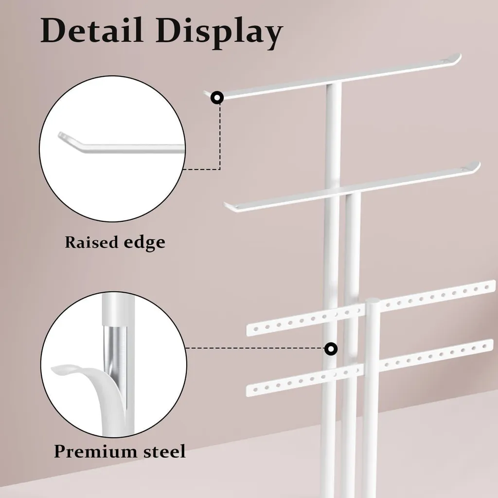 Organiseur Bijoux 32cm Blanc 4 Niveaux - Support Colliers et Boucles - 3