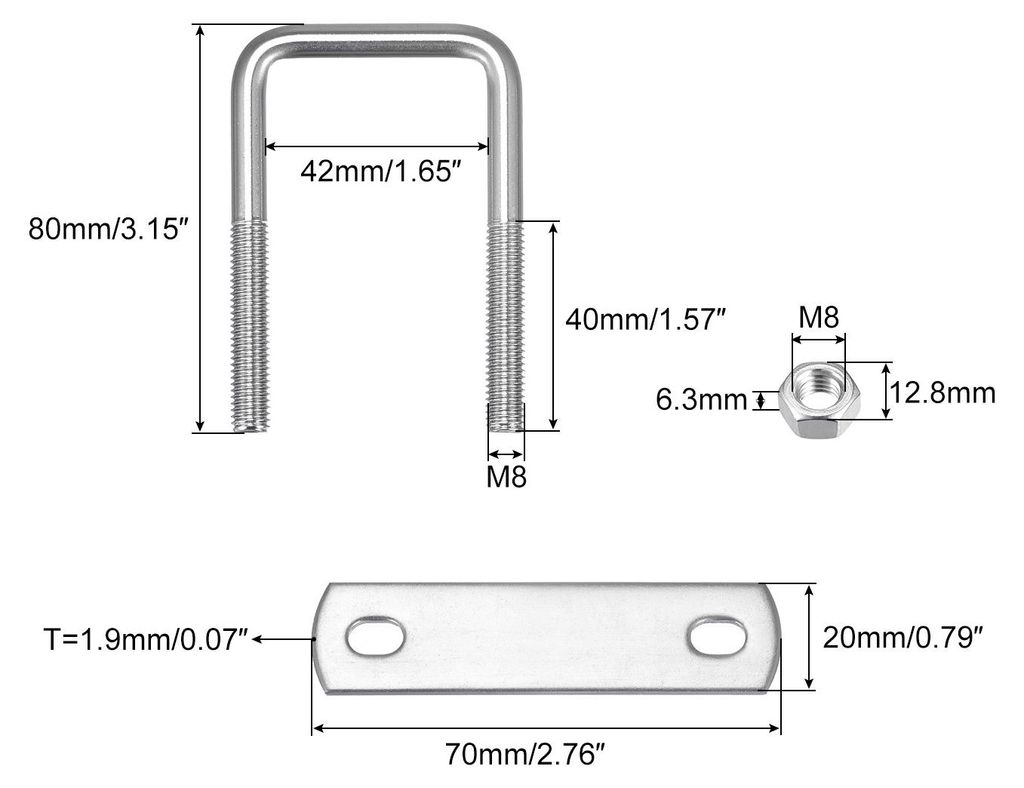 U Bš¹gel 1 Stš¹ck U-Bolzen M8 x 42mm x 80mm Quadratische Bš¹gelschraube 304 Edelstahl U-Bolts mit Mutter Platte Bš¹gelschelle Zaunbefestigu...
