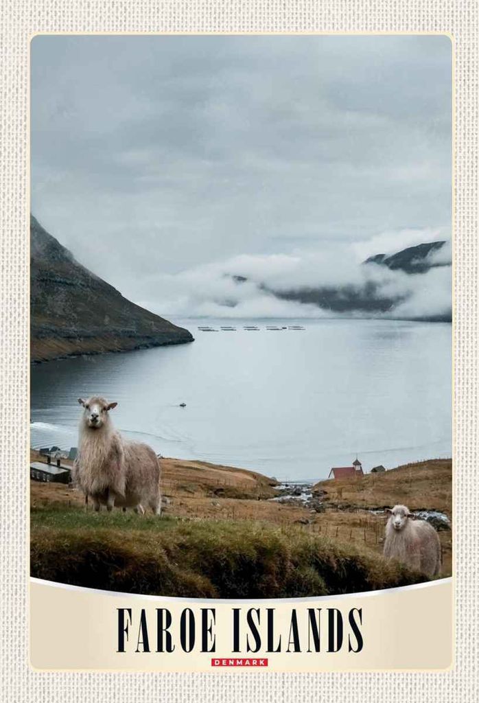 vianmo Holzschild 30x20 cm Dänemark Faroe Island Schaf Bildmotiv Reisemotiv Abenteuer Reisen
