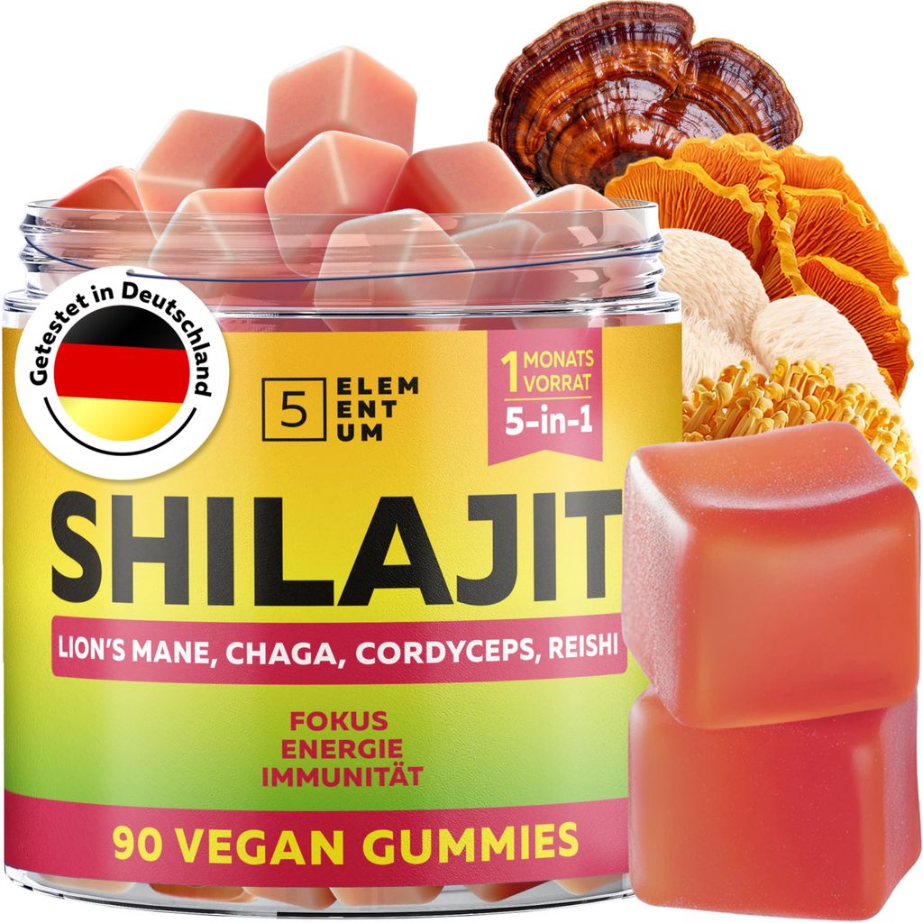 Original Shilajit Gummies 2200mg - 90 Stück Premium Mumijo Gummies mit Löwenmähne, Reishi, Chaga & Cordyceps - Shilajit aus dem Himalaja für En...