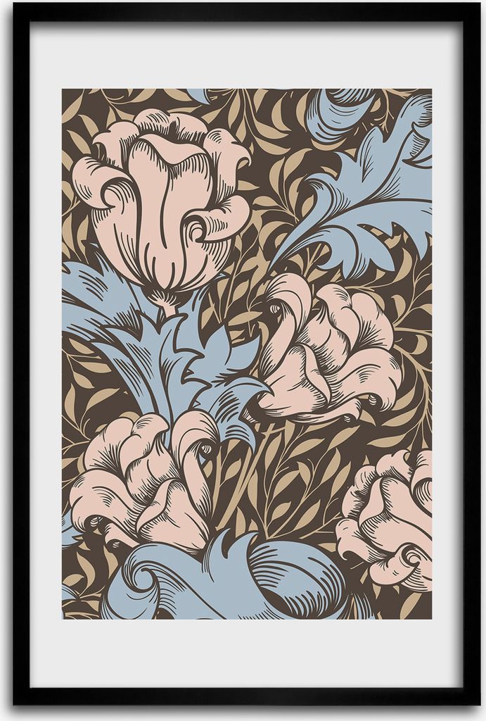 Bild - Bilderrahmen - 40 cm x 60 cm - MDF - Rahmen - Wandkunst - Blumen und Blätter