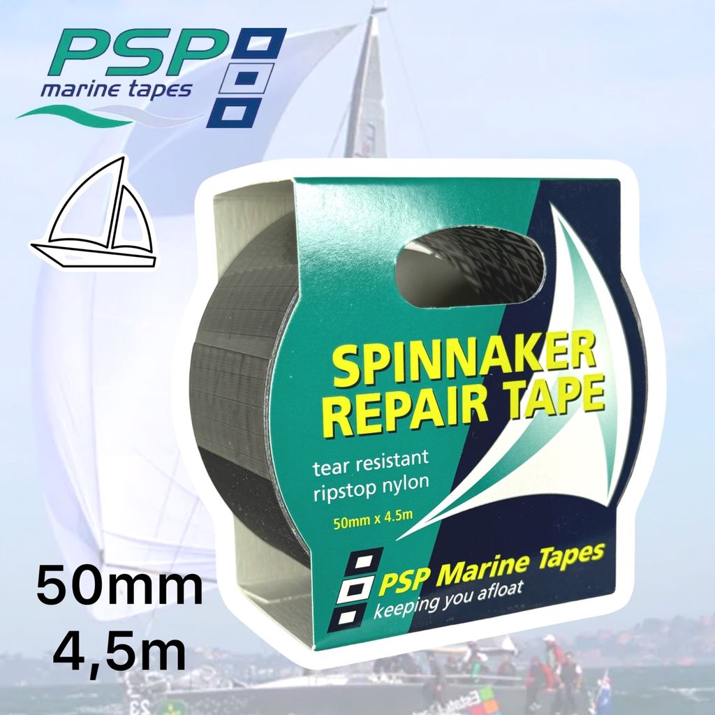PSP Segelboot Marine Ripstop Spinnaker Tape Segel Reparatur Klebeband 50mm x 4,5m Schwarz
