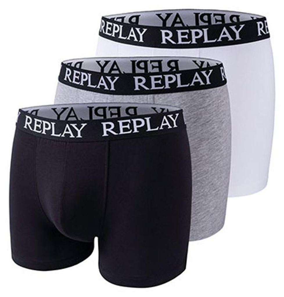 Replay - Boxershorts für Herren (3er-Pack) LT1066 (M) (Schwarz/Grau meliert/Weiß)