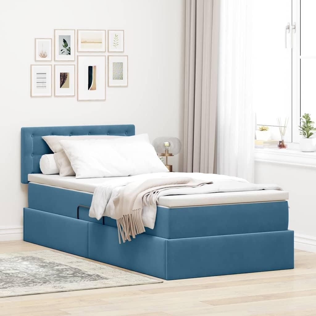 "Schlussverkauf" Einzelbett 1 PLACE - Bett mit Stauraum - mit LED Dunkelblau 90x190 cm Samt C1212