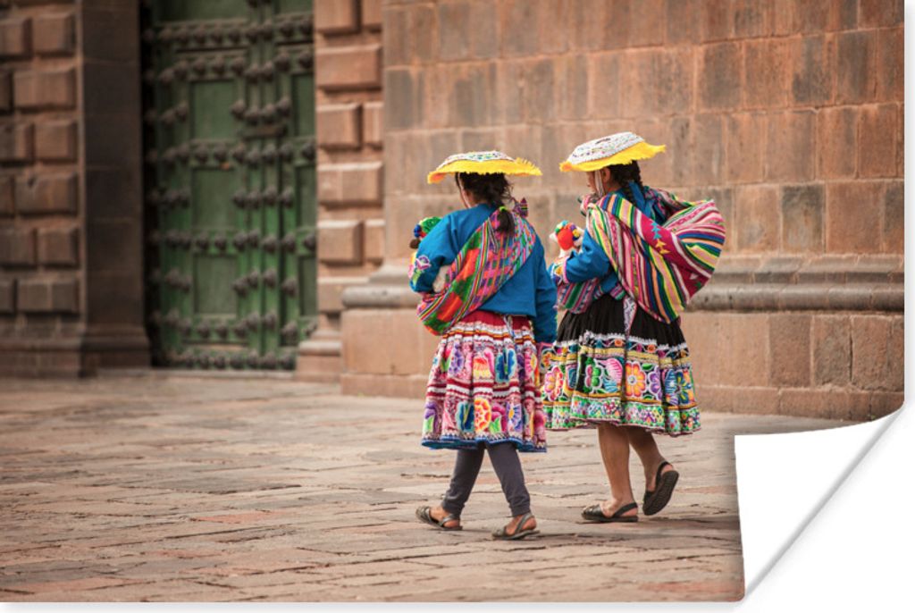 MuchoWow Poster Zwei indische Kinder gehen 90x60 cm - Schlafzimmer