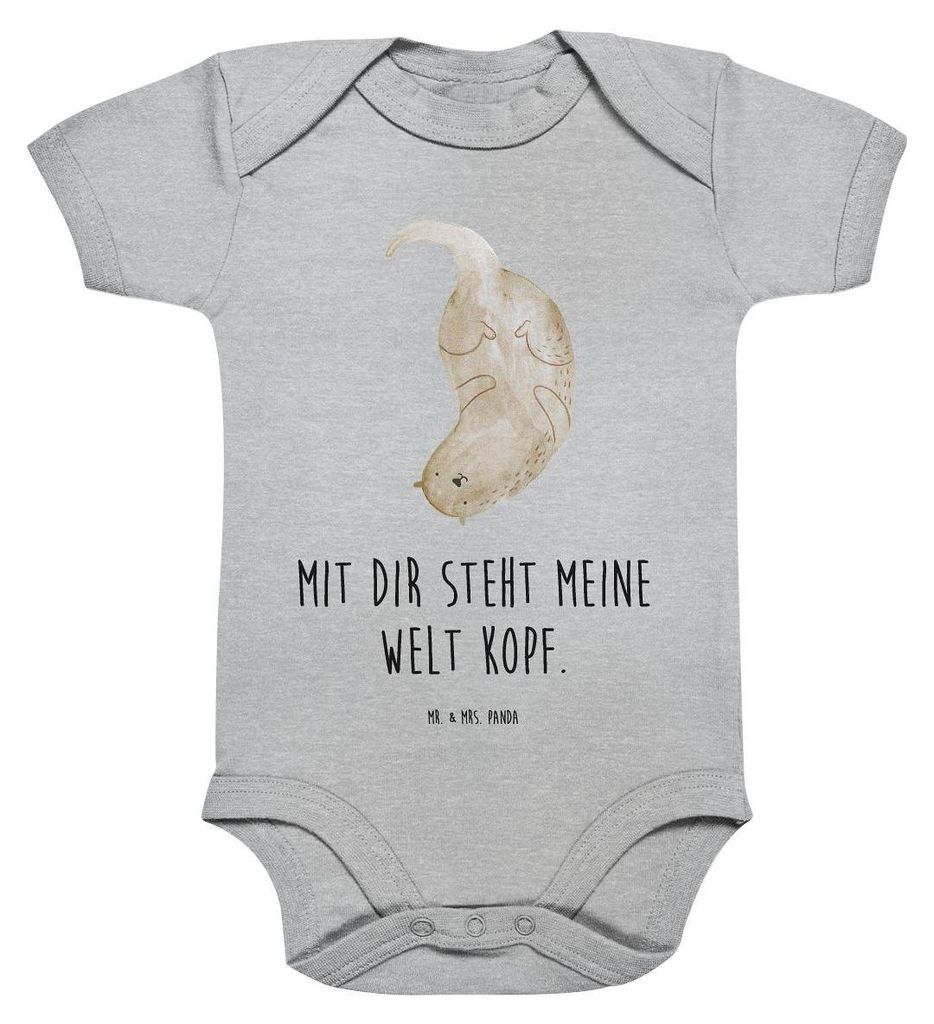 Mr. & Mrs. Panda overall baby Otter Kopfüber 3. - 6. Monat - Heather Grey - Geschenk, Liebe, Kurzarmbody, Strampler, Babystrampler, Babybody, Verl...