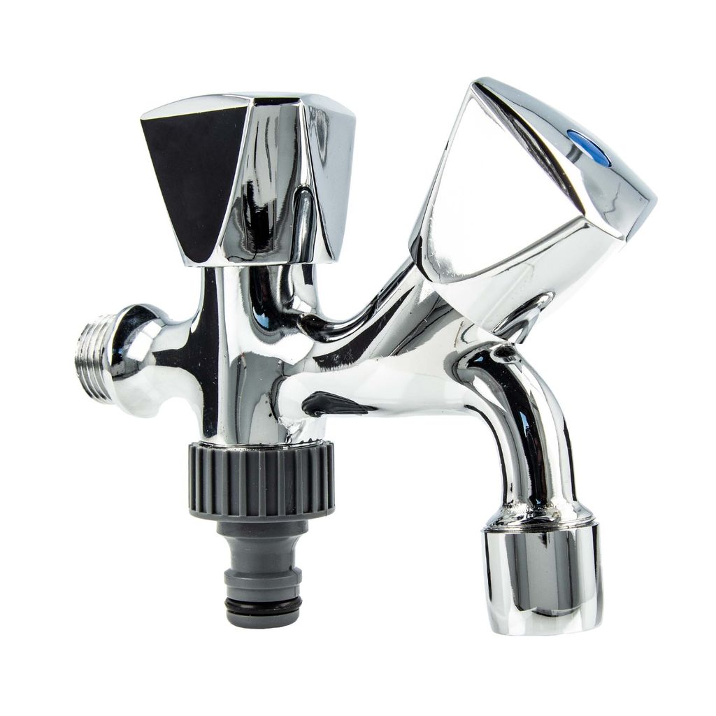 tecuro Kombi-Auslaufventil 1/2 Zoll mit zusätzl. GA, Steckkupplung, Messing hochglanzverchromt