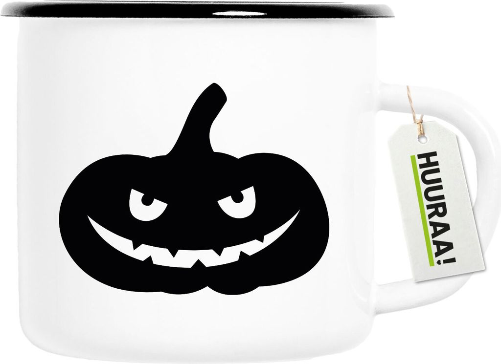 Huuraa Emaille Tasse Halloween Kürbis Pumpkin 300ml Vintage Campingbecher Geschenkidee
