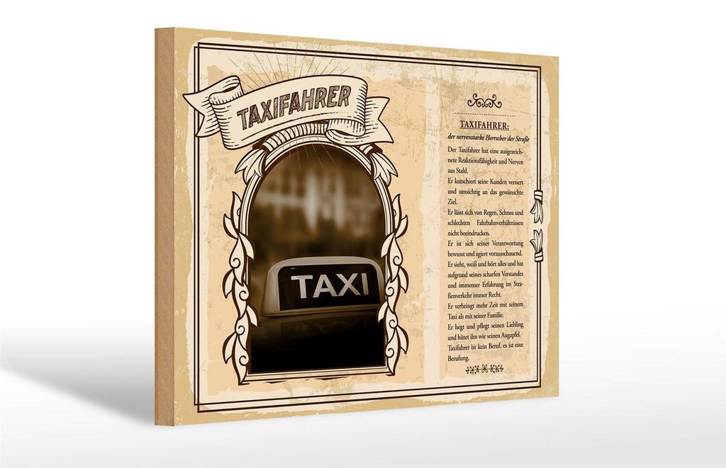 Holzschild Berufe Taxifahrer Nerven aus Stahl 30x20cm