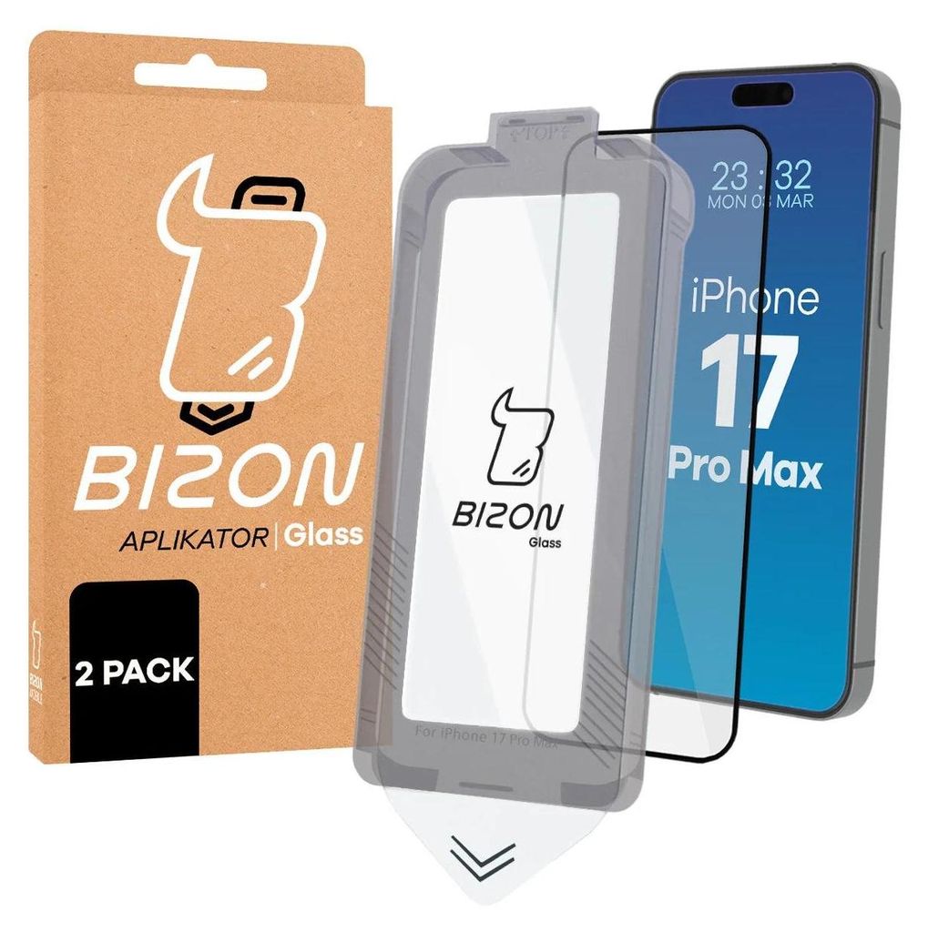 2x Gehärtetes Glas mit Rahmen zum einfachen Auftragen für iPhone 17 Pro Max, Bizon Glass Aplikator
