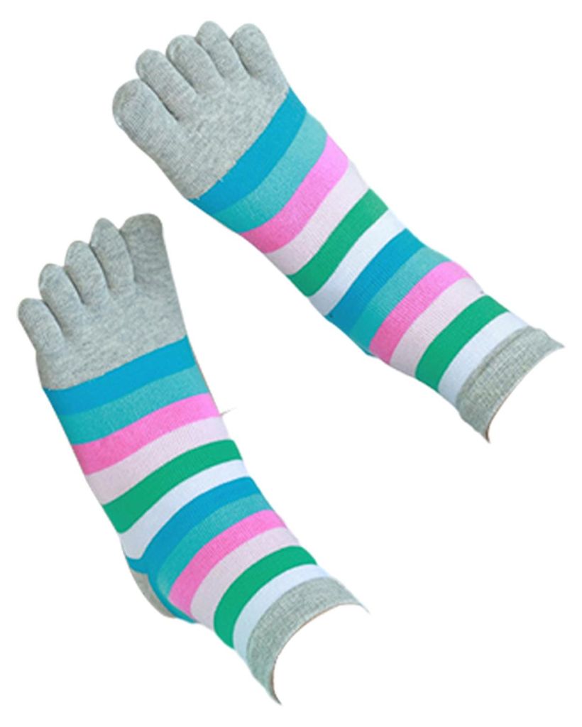 1 Paar Damen-Zehensocken mit bunten Streifen, atmungsaktiv, mit Fußgewölbeunterstützung, mittelhoch, rutschfest, feuchtigkeitsableitend und komp...