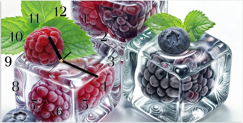 Wanduhr aus Glas mit Motiv Eiswürfel Beerenmix- 60 x 30 cm - inkl. Aufhängesystem