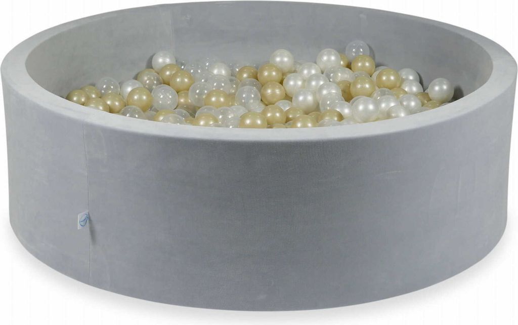 Bällebad 130x40cm Velvet Soft Hellgrau – Mit 700 Bällen / transparent, hellgold, perlmutt