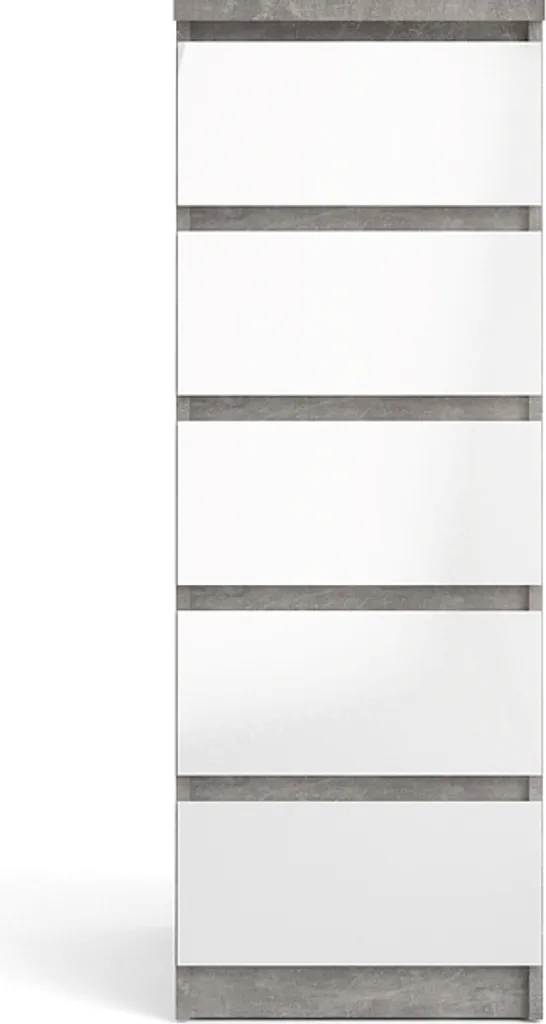 Commode gain de place pour chambre Nada 5 tiroirs béton et blanc
