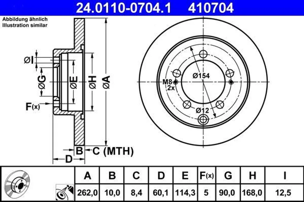 Disque de frein ATE 24.0110-0704.1 OE MB895200 Mitsubishi Outlander