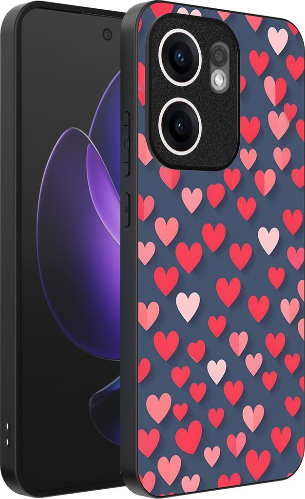 Smartphonica Telefon Fall fit für Oppo Reno 13F mit rosa und roten Herzen Impressum - TPU Backcover Fall mit rosa und roten Herzen Design