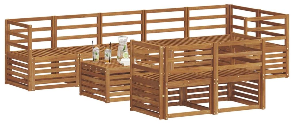 Best Möbel Outdoor-Sofagarnituren Moderne - HOMMIE - Gartenlounge Set/Outdoor Sofa - 9 pcs Natur Massivholz Akazie - Gartensofas designMöbel15419