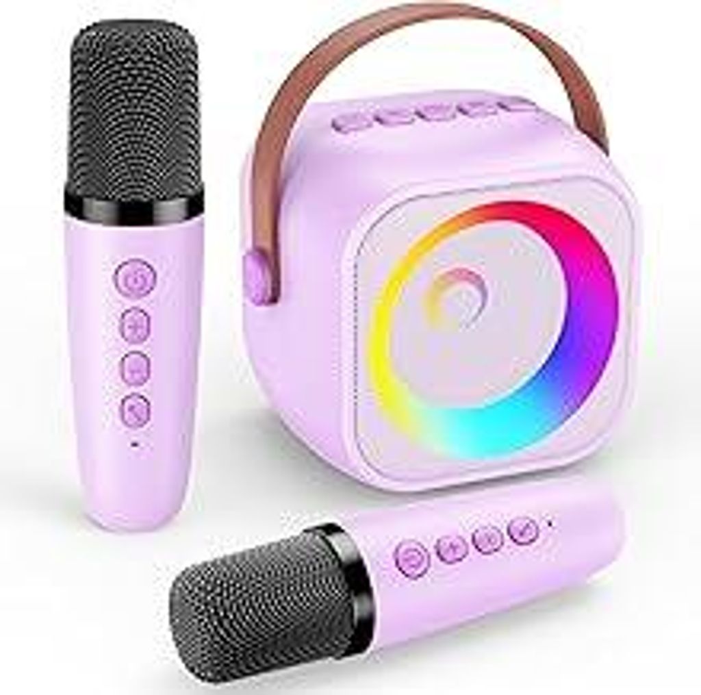 Geschenk Mädchen 3-10 Jahre, Bluetooth Karaoke Maschine mit 2 Mikrofon Kinder Spielzeug Mädchen, Drahtloses Mini Karaoke Maschine Spielzeug - Wei...