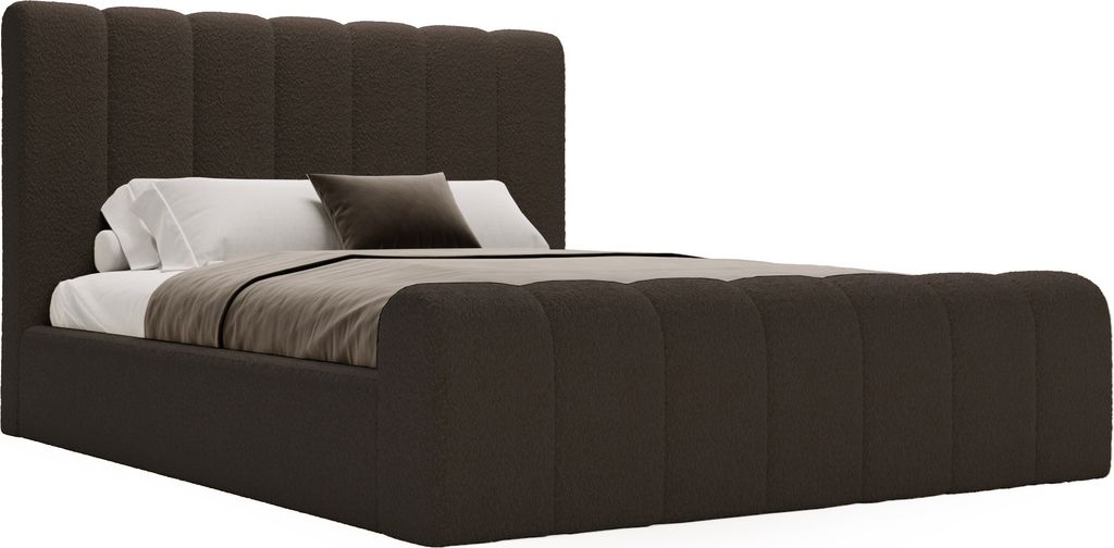 Polsterbett 140x200 Valetta - Doppelbett Bouclé - Bettkasten, Metall Lattenrost - Designbett Schwarz