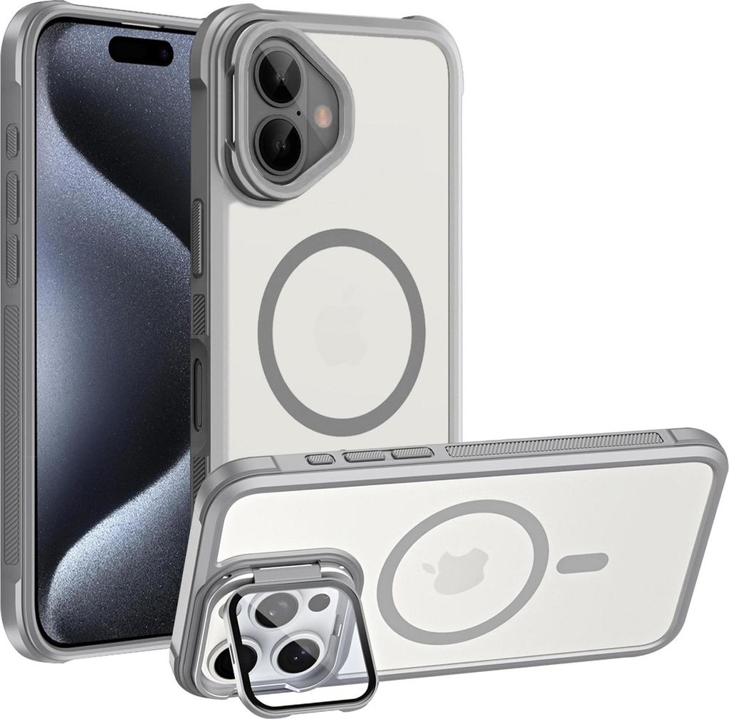 Schutzhülle für iPhone 16 Hülle, kompatibel mit MagSafe klappbarer Kamera Schutz Glas Ständer