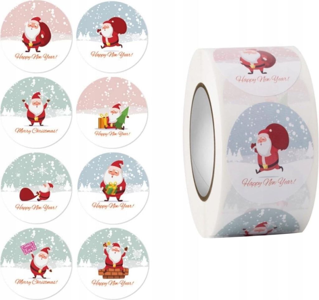 Weihnachtsaufkleber für Geschenke, selbstklebend, Weihnachtsmann, Rolle mit 500 Stück