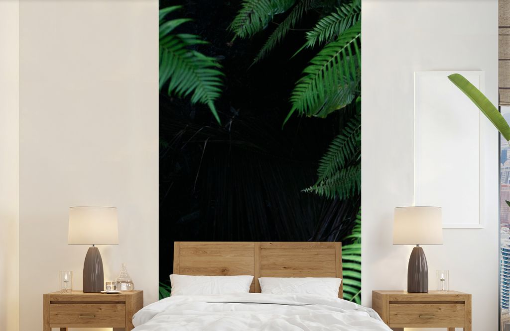 MuchoWow Fototapete für Wohnzimmer oder Schlafzimmer Wandtapete Vinyl Motivtapete Nahaufnahme von tropischen Blättern - 120x240 cm - Hintergrun...