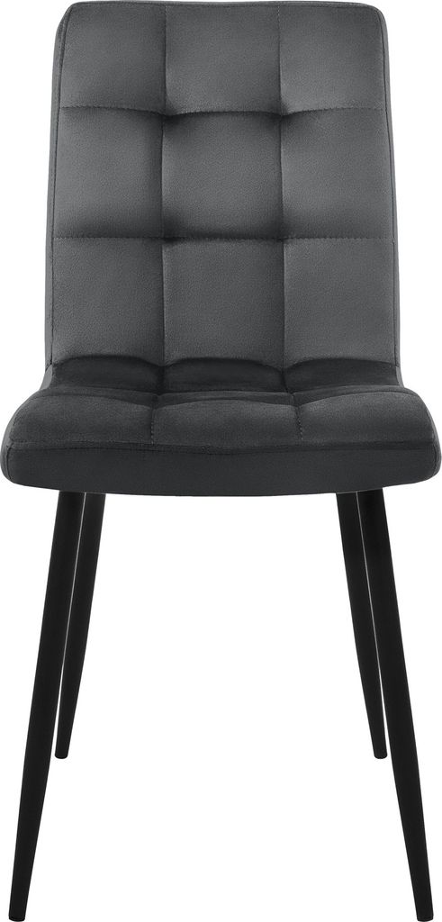 A single dining chair with a tufted back and four black legs, presented against a white background.