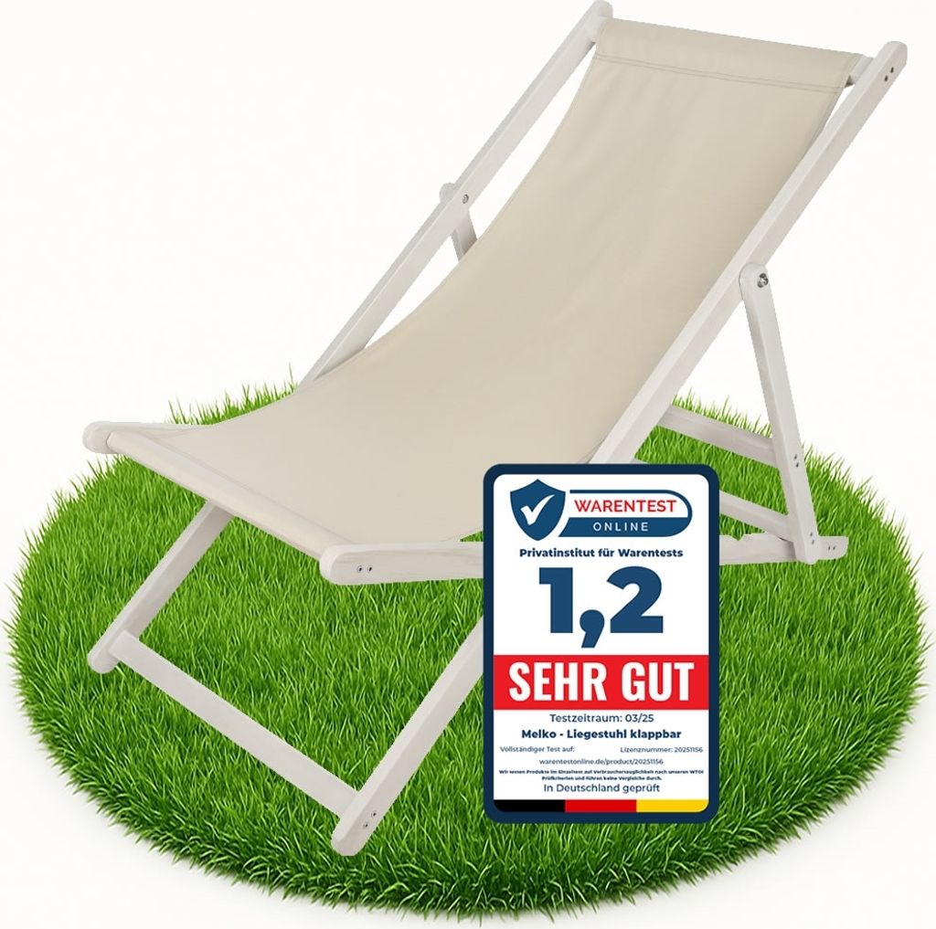 Chaise de plage pliable en bois blanc/beige réglable avec Image du produit 