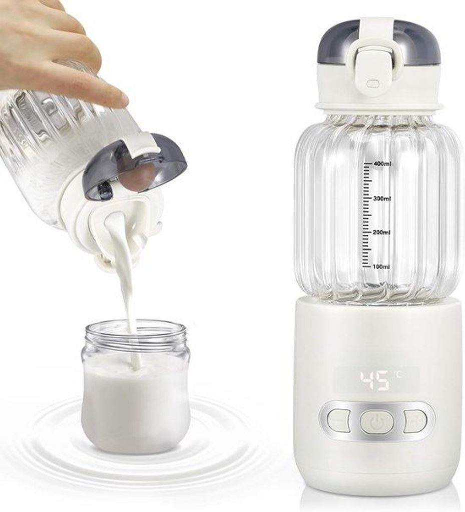 Portable Baby- und Autowarmer, 400ml tragbarer Wasserwarmer mit Temperaturregelung für Reisen, Temperatur einstellbar von 37°C bis 55°C (weiß)